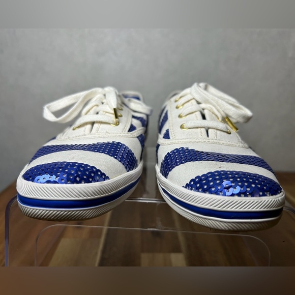 Keds x kate spade Collab Blue White Sequin Striped Lace Up Canvas Sneakers Sz 8 - Picture 4 of 10